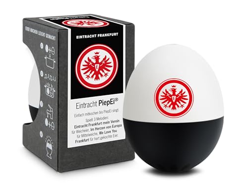 Eintracht Frankfurt PiepEi - Singende Eieruhr zum Mitkochen - Eierkocher für 3 Härtegrade - Eintracht Frankfurt Fanartikel - Lustiges Kochei - Musik Eggtimer - Brainstream
