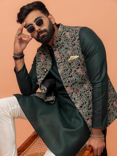 Image of KISAH Men's Jacket - Printed Cotton Blend - Indian Wedding Outfit for Men - Ideal for Weddings and Festivals