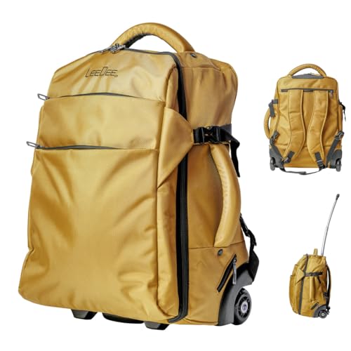 LeeDee Rolling Backpack, Wheeled backpack, Backpack with wheels, Business, Travel, Laptop, Carry-on luggage (Gold)