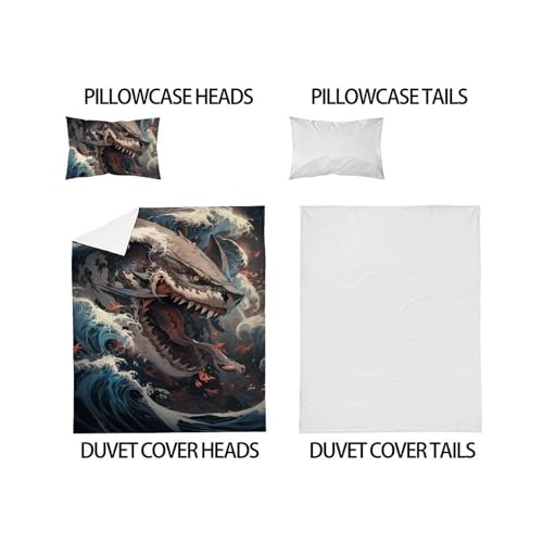 Housse de couette requin féroce impression 3D relief parure lit microfibre - 5