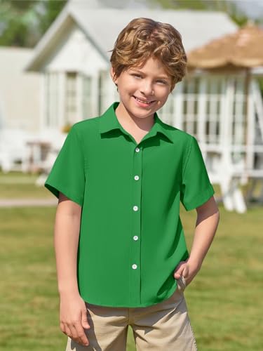 Image of Haloumoning Boys Short Sleeve Dress Shirts Button Down Formal Uniform Shirt