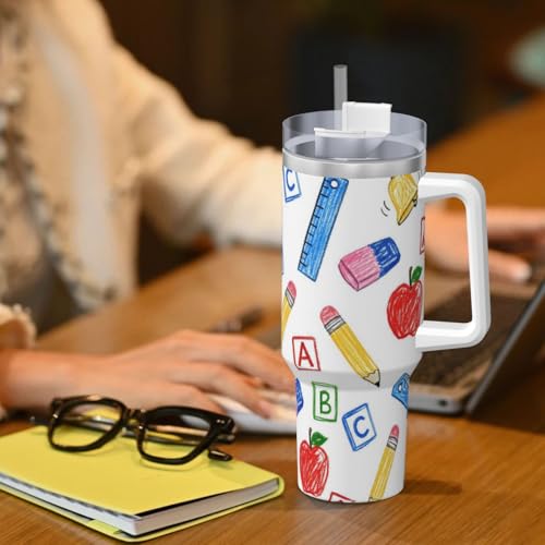 Vaso aislado de 40 oz con tapa de pajilla Crayon Doodle para coche 8