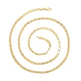 Modèle Femme ou Homme 2014.Jewelyr.Luxe Collier Femme Chaîne de Cou maille Marine Plate Ciselée 60 cm Plaqué Or Jaune 750/1000 3 Microns