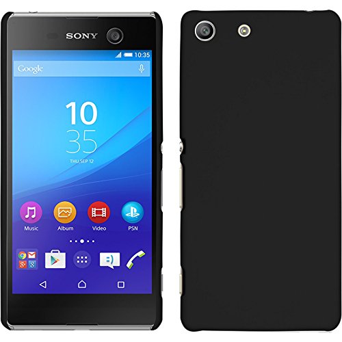 PhoneNatic Hülle kompatibel mit Sony Xperia M5 - Hülle schwarz gummiert Hard-case + 2 Schutzfolien