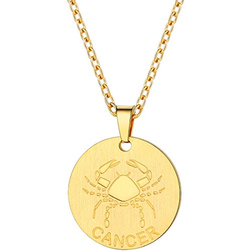 Prosteel Cancer Zodiac Star Sign Coin Necklace 18K Gold Constellation Horoscope Layered Layering Necklace Round Pendant Men Women Jewelry Birthday Gift #TOP4