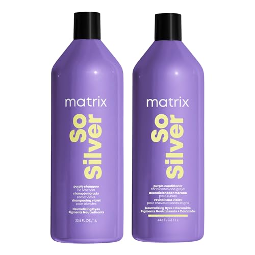 Matrix So Silver Purple Shampoo + Conditioner For Blondes, Silvers, Greys to Remove unwanted yellow undertones 2 x 1L