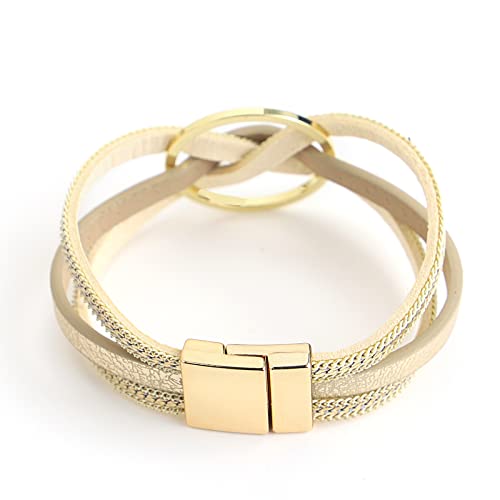 Hotoo Gold Leather Wrap Bracelet For Women Circle Infinity Charm Bracelet With Metal Chains Bohemian Multilayer Cuff Bracelet Jewelry For Women Girls Birthday Gift #TOP3
