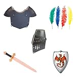Feder brünte Kinder Holzspielzeug Set Ritterschwert Löwenherz farbig Ritterschild Drache Ritterhelm schwarz Brustpanzer