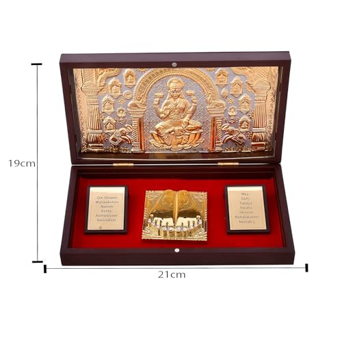 Image of l Pure Gold Coated AsthaLaxmi Lakshmi Devi for Diwali Pooja Box l Beautiful and Detailed Laxmi Photo with Paduka l Divine Lakshmi Photo with Frame Symbolizing Prosperity and Wealth