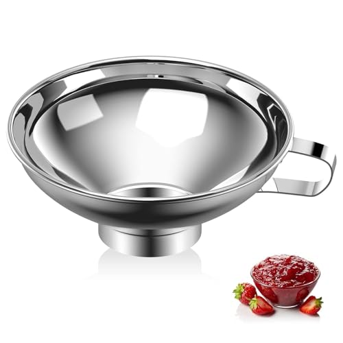 Image of Curated Cart Small Canning Funnel for Wide Mouth and Regular Mason Jars, Stainless Steel Kitchen Use Funnels with Strainer for Filling Bottles, Metal Funnel Set for Oil, Powder, Jam, Grains