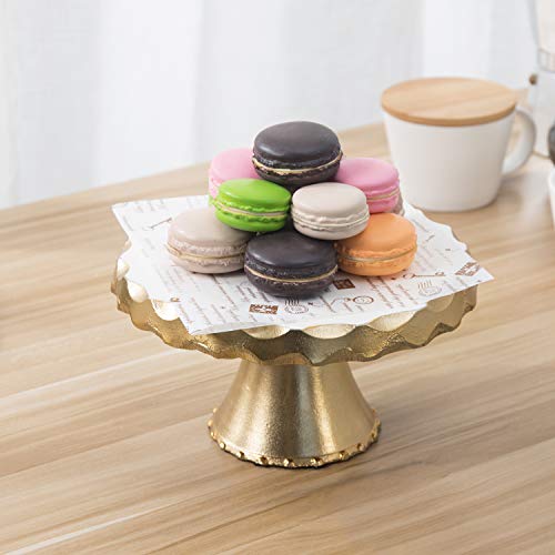 Mygift 8-Inch Round Gold Tone Aluminum Pedestal Cake Stand With White Top, Dessert Riser Cupcake Holder Stand - Handcrafted In India #TOP1