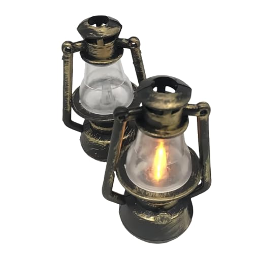2 Pcs Bronze Miniature Lamps for Dollhouse, Doll House Retro Oil Lantern Dollhouse Accessories Scene Ornaments Dollhouse Miniature Scene Model Hurricane Lantern Kerosene Lamp Furniture Decoration