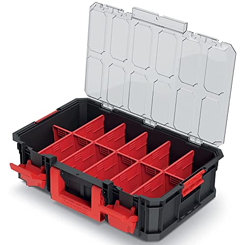 Kistenberg Sortimentskasten Sortimentsbox Werkzeugkiste Kleinteile Organiser (mit Trennsege/Trennwände, stapelbar, Metallscharniere, transparenter Deckel, Modular Solution 517 x 331 x 134 mm)