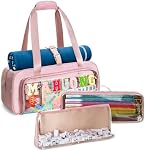 Yarwo 3 PCS Mahjong Bag Empty, Clear Mahjong Tile Set Bag with Game Mat Buckle and Sewn Chenille Letter, Zippered Game Storage Case for Mahjong Tiles, Racks & Pushers, Pink(Case Only)