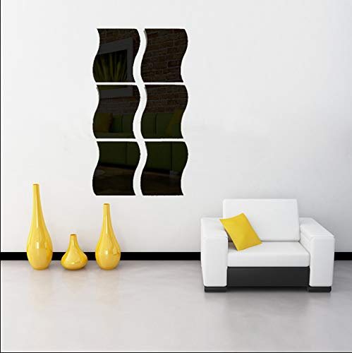 3D Wavy Mirror Wall Stickers, 6PCS Large Size, Acrylic Mirror Art DIY Home Decorative Mirror Wall Sheet Plastic Mirror Tiles for Home Living Room Bedroom Sofa TV Setting Wall Decoration Decor Decal