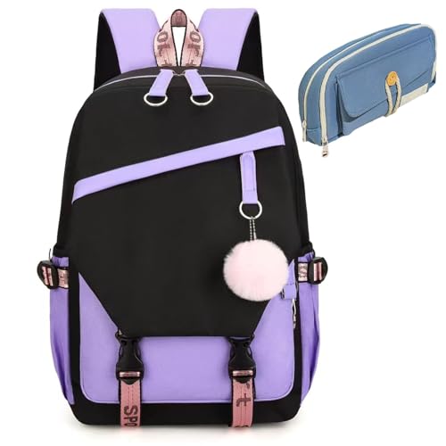 Cute Anime School Backpack for Girls Boys Large Laptop Backpack With USB Charge Port,School,Work Travel Bookbag(Purple)