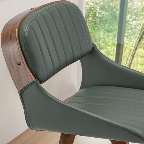 Set de 2 butacos de altura de barra - Butacos giratorios de estilo mid century de 29,5 pulgadas con asiento tapizado en cuero sintético, estructura de nogal y patas de bambú, para cocina/isla/bar/café (verde nogal) miniatura 6
