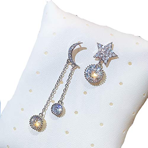 Moon Star Earrings with Chain - Moon Earring Pendant - Sun and Moon Earrings for Women, Gift Wedding or Everyday Wear