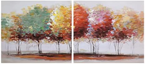 Fox Art Tree Canvas Prints Wall Art for Home Decor, Large Colorful Trees Branches Oil Paintings, Forest Pictures for Living Room Bedroom Stretched and Framed Ready to Hang 2 Sets 56*28inch