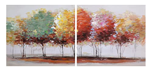 Fox Art Tree Canvas Prints Wall Art For Home Decor, Large Colorful Trees Branches Oil Paintings, Forest Pictures For Living Room Bedroom Stretched And Framed Ready To Hang 2 Sets 56*28Inch #TOP3