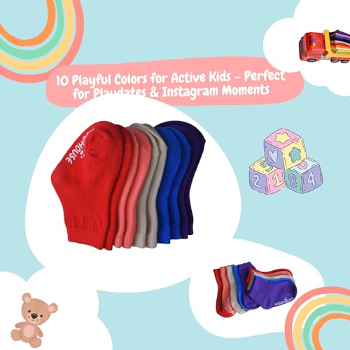 UMELOK Baby Socks Non-Slip Grips 10 Vibrant Colors Cotton Ankle Infant Socks for 0-12 Months & 1-3 Year Old Boys Girls4
