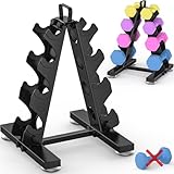 TomCare 4 Tier Dumbbell Rack Stand Only, Weight Rack for Dumbbell Set (5-15 LB) Home Gym Storage Rack for Weights Metal A-Frame Strength Training Dumbbell Racks with Handle (Dumbbells not Included)