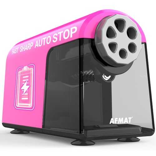 AFMAT Elektrischer Anspitzer mit Behälter, 6 Löcher Klassenzimmer Bleistiftspitzer Automaticric von 6-11mm Buntstiften, Große Kapazität, Sicher für Kinder, Lehrer Musthaves, Rosa PSD2