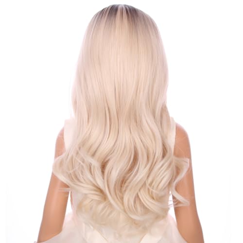 Image of PATTNIUM Long Blonde Wigs Long Curly Wavy Ombre Blonde Wig Middle Part Girls Wigs Heat Resistant Synthetic Hair Wigs