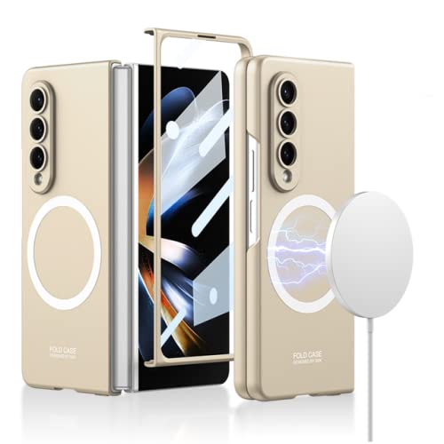 Coque Samsung Z Fold 4 beige mate pour protection et charge sans fil au bureau