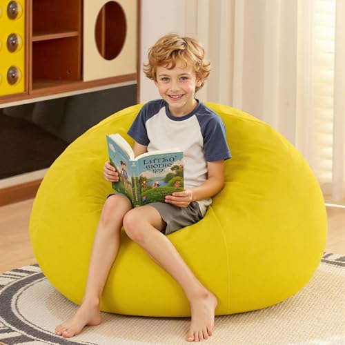 Image of HABUTWAY 2FT Bean Bag Chair, 2' Beanbags Small Bean Bag Chairs with Filling, Teardrop Bean Bag Chair Luxurious Velvet Ultra Soft Fur with Removable Cover(Mustard)