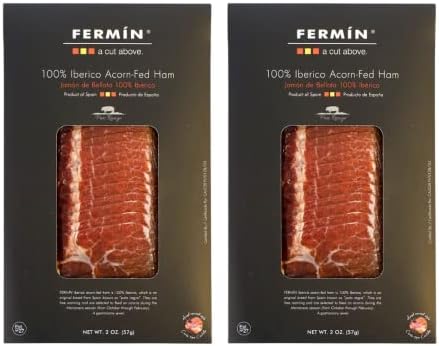 Fermin 100% Iberico Acorn-Fed Ham Sliced 2 oz (2 Pack) | Jamón de Bellota 100% Ibérico Loncheado, Authentic Spanish Iberico Acorn-Fed Ham
