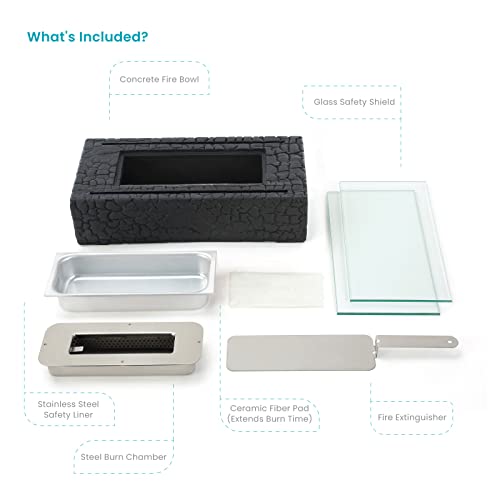 Home Zone Living Concrete Portable Tabletop Rectangle 13” Mini Fire Pit Bowl W/Wick, Indoor, Outdoor Use, Patio, Deck, Balcony Safe, Ethanol Alcohol, Smokeless, Long Burning, Fireplace, Soot Free #TOP4