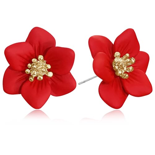 GPASTG Bohemian Tiny Daisy Flower Dangle Drop Earrings Boho Matte Painted Metal Floral Stud Earring For Women Lover and Friends
