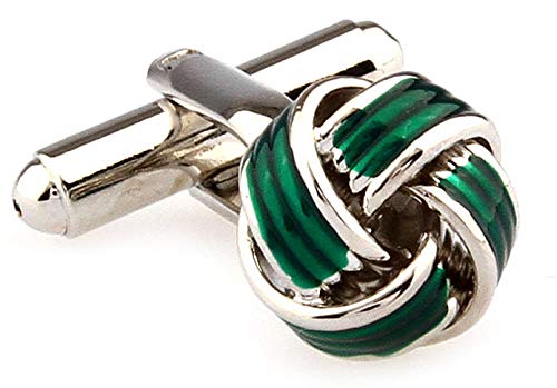 Gemelolandia | Gemelos Nudo Verde Esmaltado Rallado Gemelos Originales Para Camisas | Para Hombres y Niños | Regalos Para Bodas, Comuniones, Bautizos y Otros Eventos