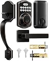 TEEHO Keyless Entry Door Lock Deadbolt with Handle Set, Electronic Digital Smart Locks Set for Front Door with 2 Keys, Easy to Install Keypad Deadbolt, Auto Lock - Oil-Rubbed Bronze