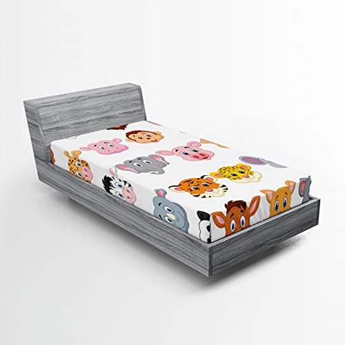 Ambesonne Cartoon 2 Pack Fitted Sheet, Farm and Savannah Animals, Bed Cover All-Round Elastic Deep Pockets 2 Pieces, Package Contains 2 Twin XL Size Fitted Sheets, Pink Apricot