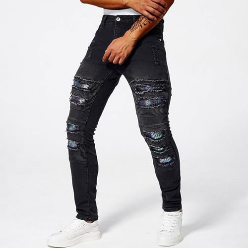 Jeans for Men Stylish Casual Sparkly Sequins Denim Pants Slim Fit 70s 80s Vintage Disco Party Outfits Streetwear2