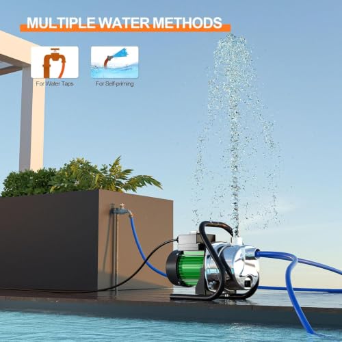 Image of Water Transfer Pump 110V Shallow Well Pump 1.6HP Electric Portable Garden Pressure Booster Pumps for Sprinkler Irrigation Lawn with Adapters, Green