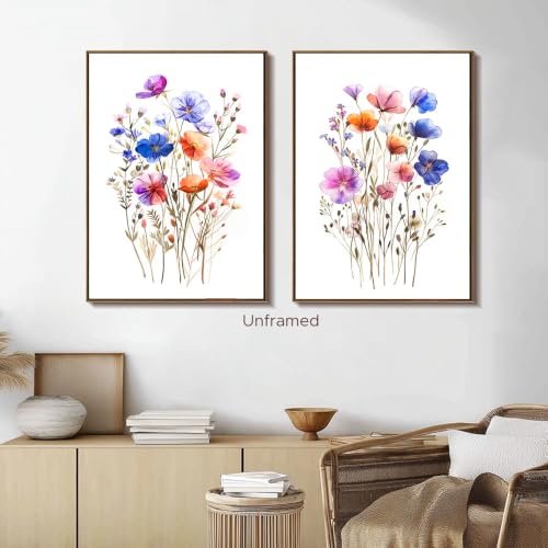 Toile murale fleurs sauvages colorées aquarelle lot de 2 tableaux botaniques 40x60cm - 5