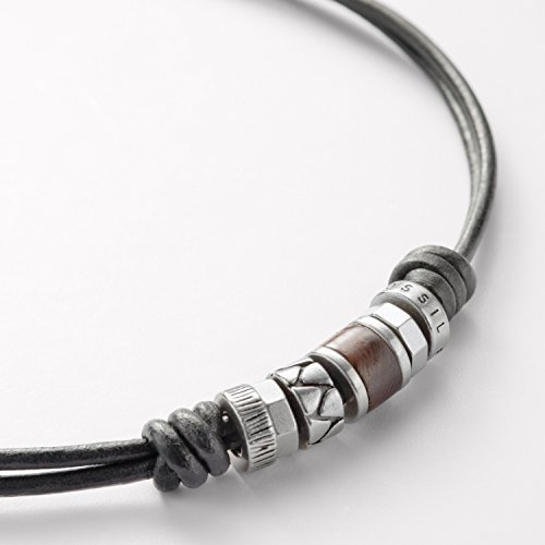 Fossil Necklace for Men , brown, Silver Genuine Leather Necklace, JF84068040