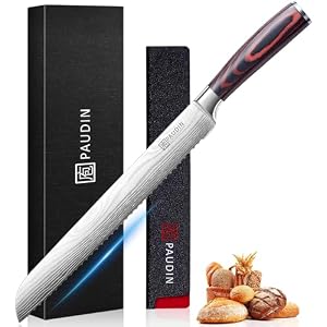 PAUDIN Brotmesser mit Wellenschliff 26 cm aus hochwertigem rostfreiem Edelstahl, extra scharfe Messerklinge mit ergonomischem Pakkaholzgriff