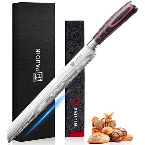 PAUDIN Brotmesser mit Wellenschliff 26 cm aus hochwertigem rostfreiem Edelstahl extra scharfe Messerklinge mit ergonomischem Pakkaholzgriff