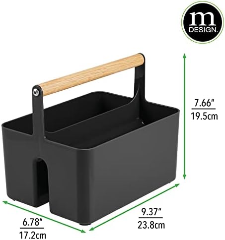mDesign Under Sink Storage  Plastic and Wood Bathroom Caddy  Portable Cosmetics Storage Organiser  Black/Natural