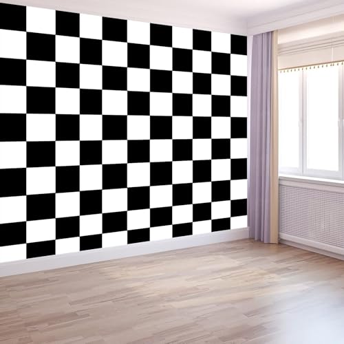 Générique Papier Peint Panoramique 3D industriel, Papier Peint Intissé Minimaliste à damier à carreaux 200 x 140 (W x H) Décoration Murale pour Salon...