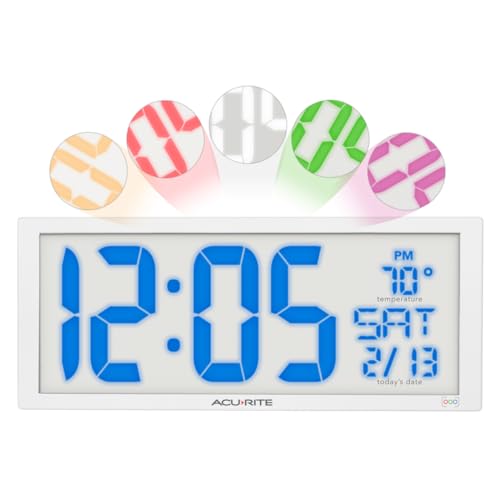 Horloge murale multicolore LED numérique grand format avec date et support - 2