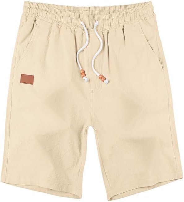 Men's Cotton Linen Shorts 9 inch Drawstring Casual Elastic Waist Summer Beach with Pockets - Image 4