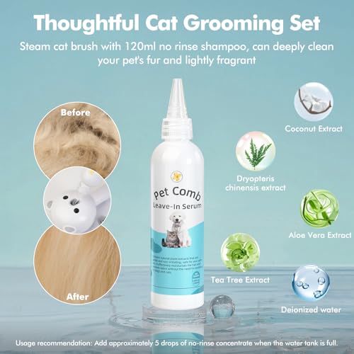 Image of 4 in 1 Pet Steam Brush for Cat & Dog, Cat Steam Brush for indoor Cats, Self Cleaning Shedding & Grooming Tool with Waterless Shampoo, Pet Spray Hair Removal Comb with Release Button & Water Tank