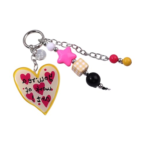 YIGZYCN Llavero acrílico con cuentas de letras para decoración de bolso, equipaje, llavero de corazón instantáneo, e, Talla única