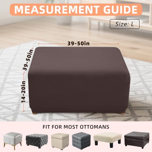 Image of YISUN Super Stretch Square Ottoman Cover - Soft Form Fit Ottoman Slipcover for Foot Stool & Folding Storage, Washable Furniture Protector with Non-Slip Elastic Bottom (L, Coffee)