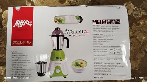 Image of Anjali Avalon Pro 550W Mixer Grinder with 3 Stainless Steel Multipurpose Jars for Juicing | Chutney Making | Dry Grinding | Wet Grinding | 12 Month Warranty | (Green, 3 Jars)